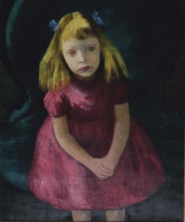 Gladys Rockmore Davis - Portrait of A Young Girl In A Red Dress, Seated In A Green Chair