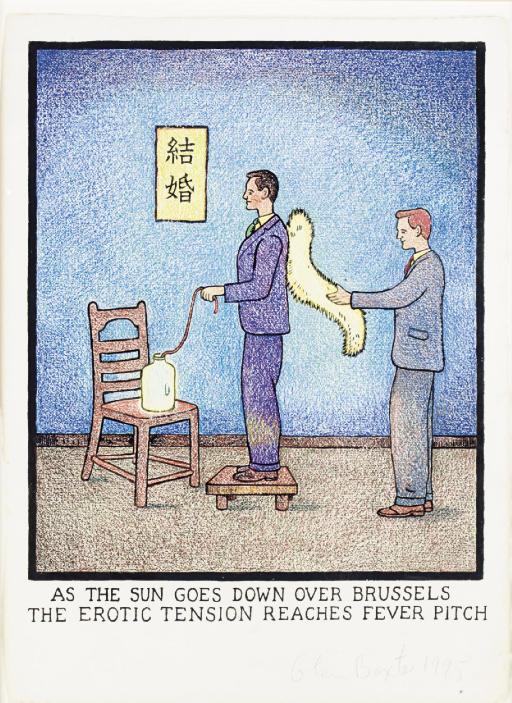 Glen Baxter - As The Sun Goes Down Over Brussels The Erotic Tension Reaches Fever Pitch