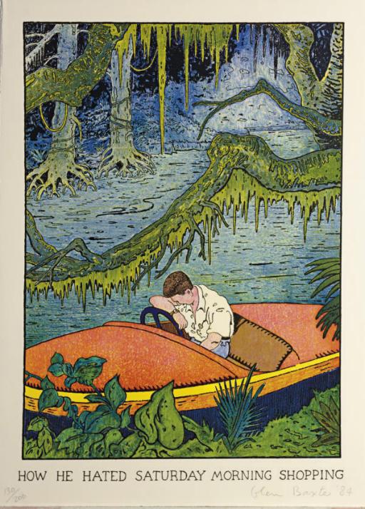Glen Baxter - How He Hated Saturday Morning Shopping; and four companion prints