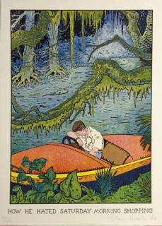Glen Baxter - How He Hated Saturday Morning Shopping; and four companion prints