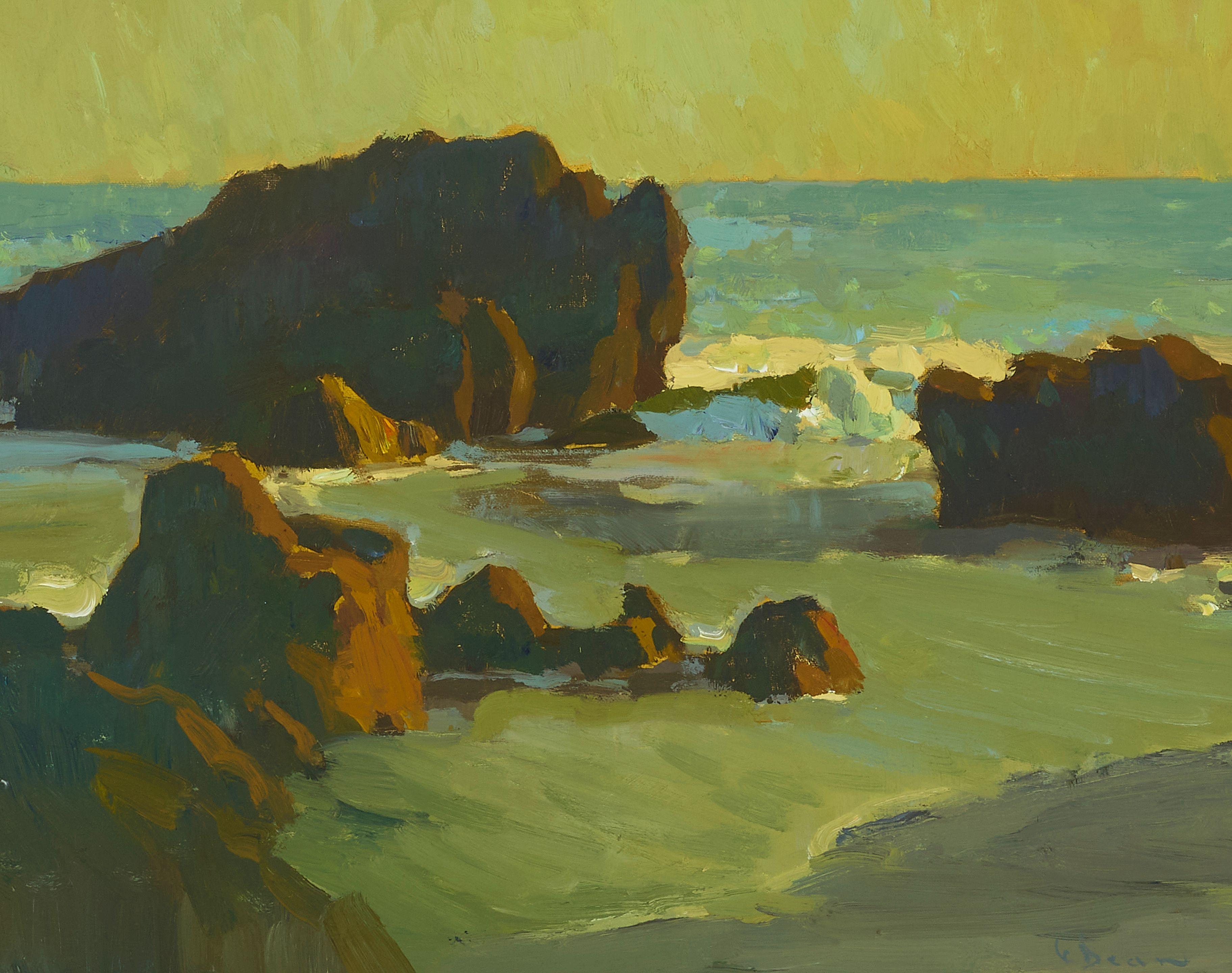 Glenn Dean - Late Light on Shoreline Rocks 16 x 20 in. framed 25 x 29 in.