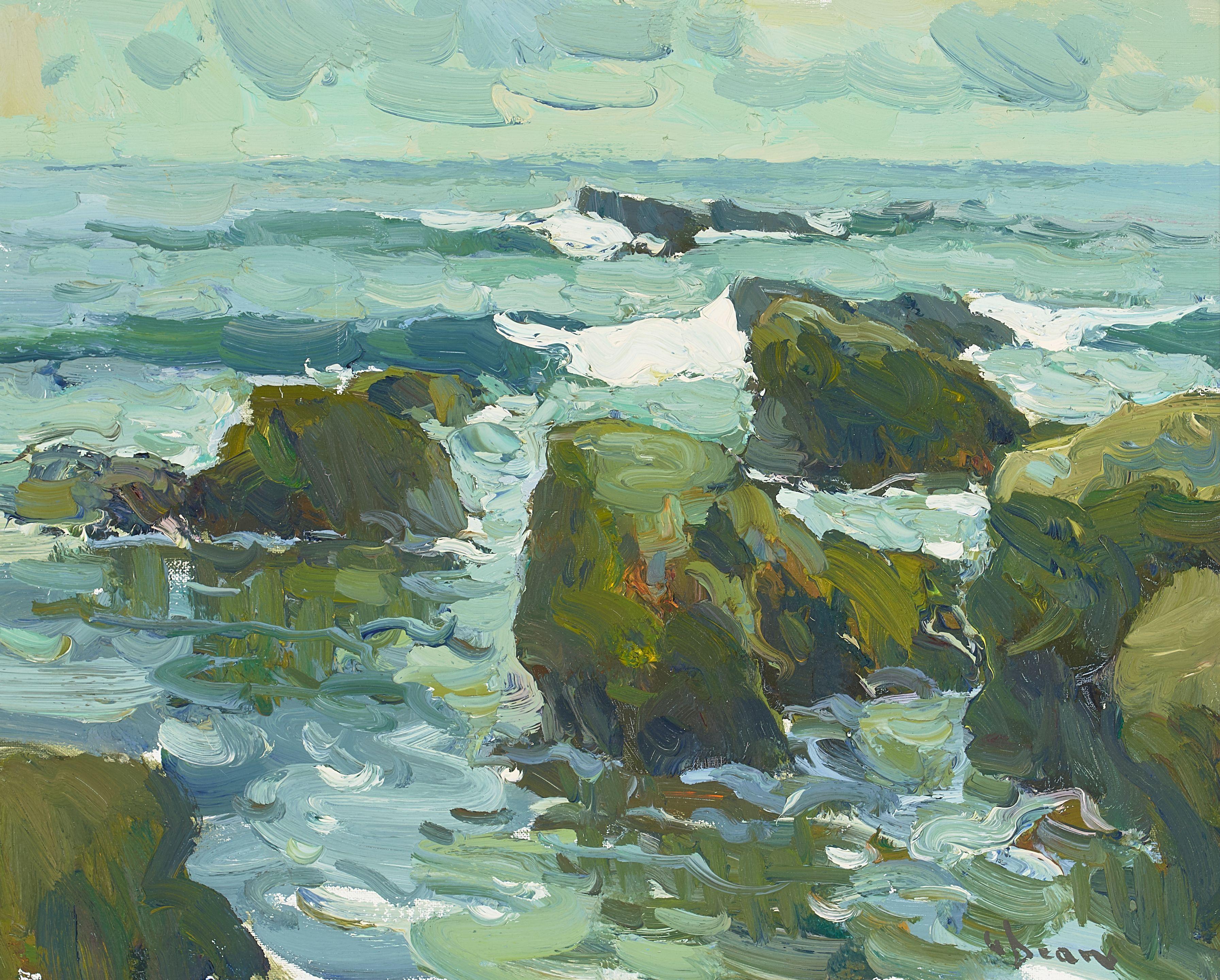 Glenn Dean - Rocks and Sea (a group of two) first 16 x 20 in. and second 16 x 16 in. first framed 24 x 28 1/2 in. and second framed 22 1/2 x 22 1/2 in.