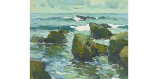 Glenn Dean - Rocks and Sea (a group of two) first 16 x 20 in. and second 16 x 16 in. first framed 24 x 28 1/2 in. and second framed 22 1/2 x 22 1/2 in.