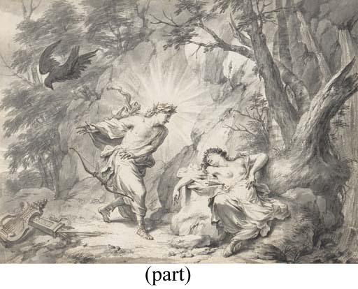 Godfried Maes - Apollo discovering the Unfaithfulness of Coronis; Apollo at the Birth of Asclepius; Apollo entrusting Asclepius to Chiron; and Mercury stealing Apollo\'s Cattle: Illustrations for the Metamorphoses of Ovid