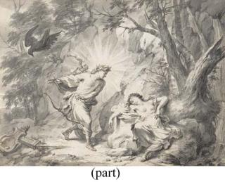 Godfried Maes - Apollo discovering the Unfaithfulness of Coronis; Apollo at the Birth of Asclepius; Apollo entrusting Asclepius to Chiron; and Mercury stealing Apollo\'s Cattle: Illustrations for the Metamorphoses of Ovid