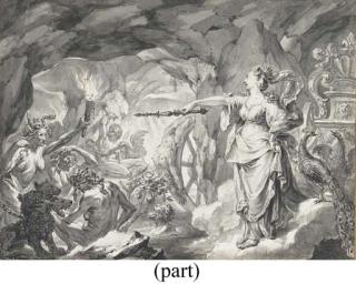 Godfried Maes - Mercury at the Temple of Minerva; Juno in Hades; Athamas tearing apart his Children; Aleithoe\'s Sisters transformed into Bats; Ceres transforming the Old Woman\'s Son into a Lizard; and Pluto carrying off Persephone