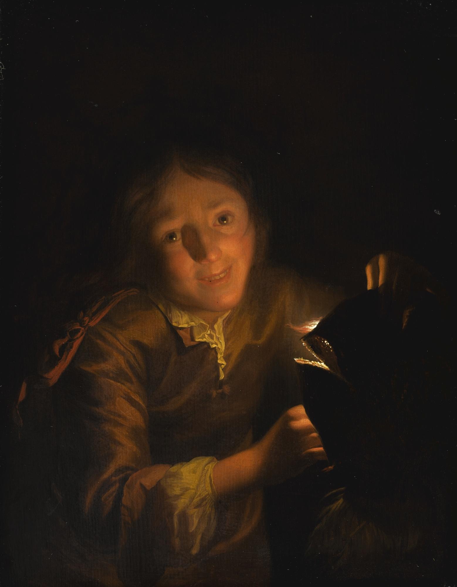 Godfried Schalcken - Boy Holding A Candle, Perhaps To Illuminate A Halloween Mask