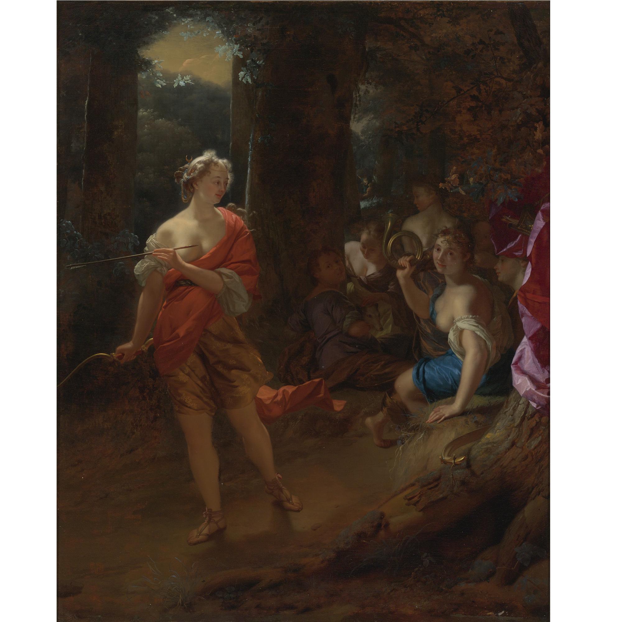Godfried Schalcken - Diana And Her Nymphs In A Clearing