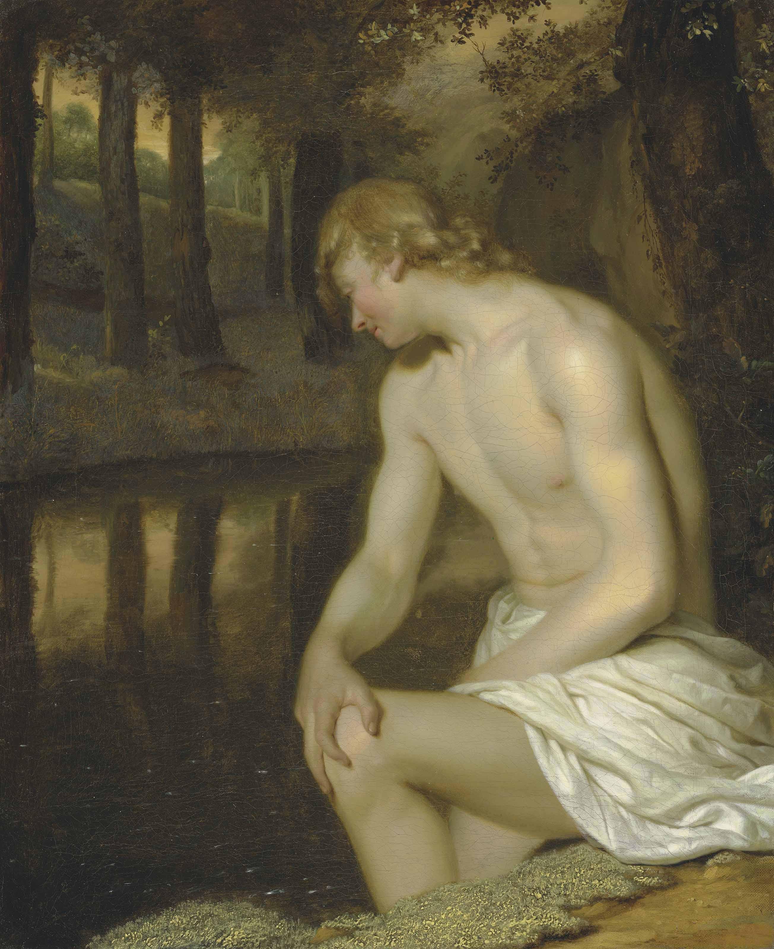 Godfried Schalcken - Narcissus Gazing At His Own Reflection