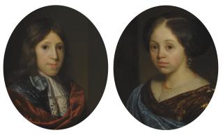 Godfried Schalcken - Portrait Of A Man, Head And Shoulders, Wearing A Blue Embroidered Shirt With A Red Sash; Portrait Of A Girl, Head And Shoulders, Wearing A Brown Shirt With A Blue Sash