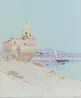 Godwin Bennett - Feluccas On The Nile Before A Ruined Temple