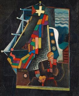 Gösta Adrian-Nilsson - Composition with ships and figures