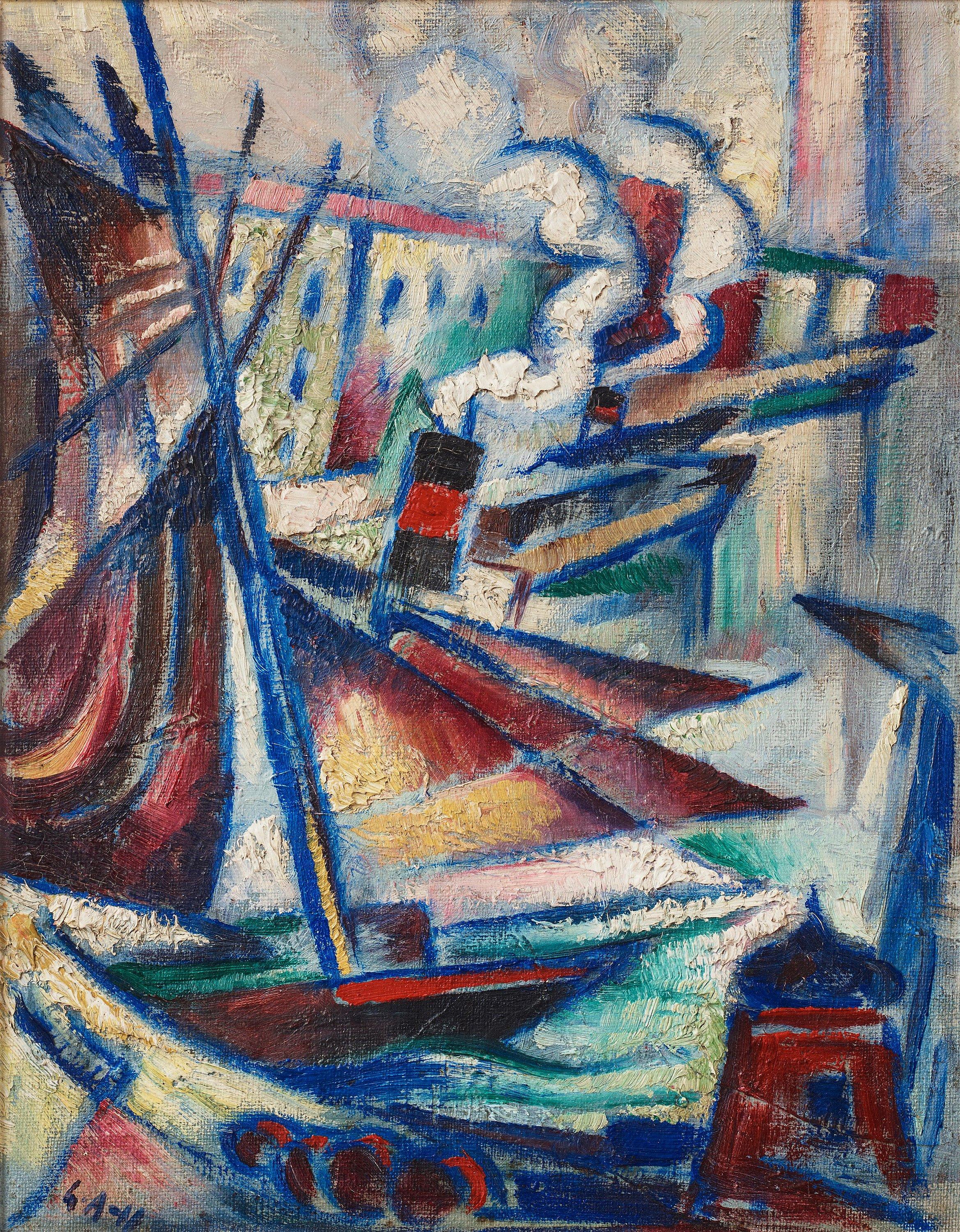 Gösta Adrian-Nilsson - Harbor scene with boats