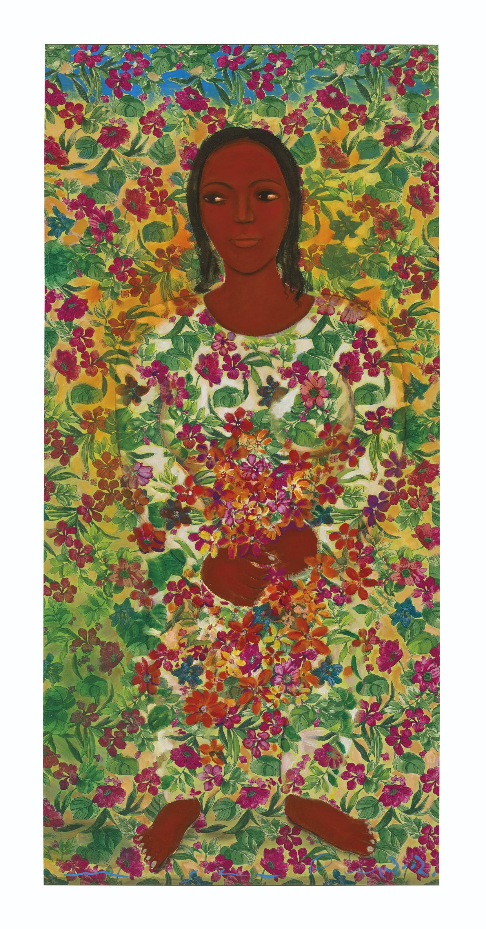 Gogi Saroj Pal - Untitled (Woman With Flowers)