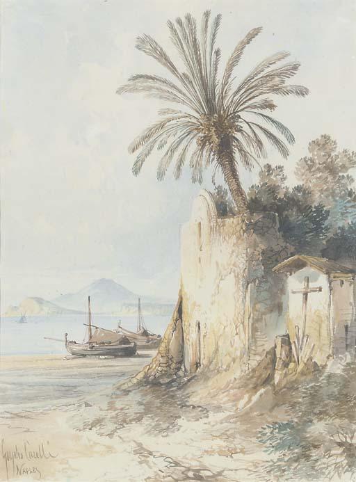 Gonsalvo Carelli - On the waterfront at Naples (illustrated); and A neo-classical villa on the edge of a lake