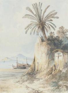 Gonsalvo Carelli - On the waterfront at Naples (illustrated); and A neo-classical villa on the edge of a lake