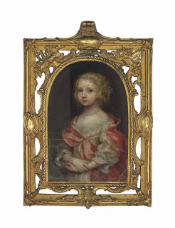 Gonzales Coques - Portrait Of A Girl, Half-Length, In A White Lace-Trimmed Dress And Red Cloak, With A Pearl Necklace