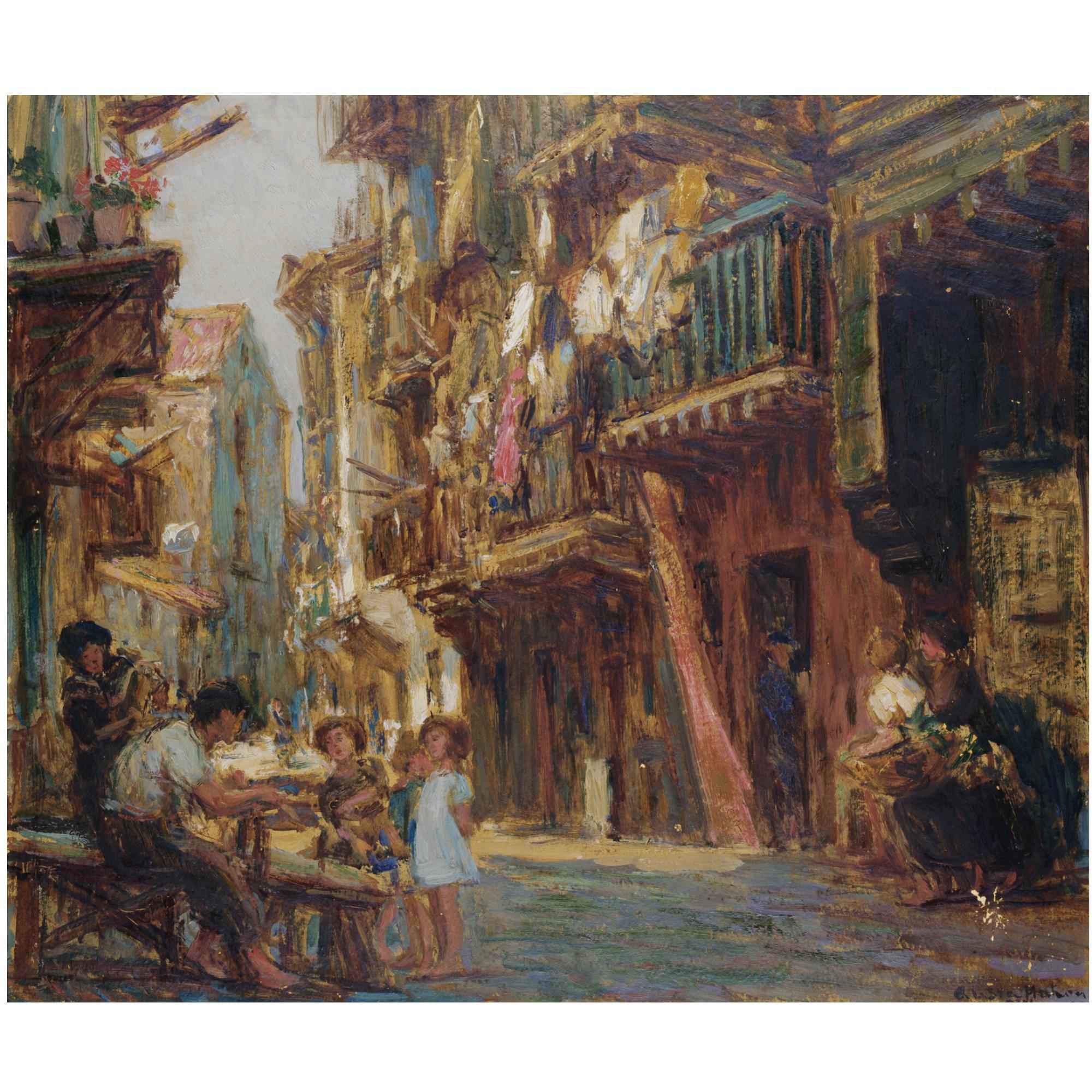 Gonzalo Bilbao - Spanish Busy Street Scene, Mahon
