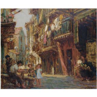 Gonzalo Bilbao - Spanish Busy Street Scene, Mahon