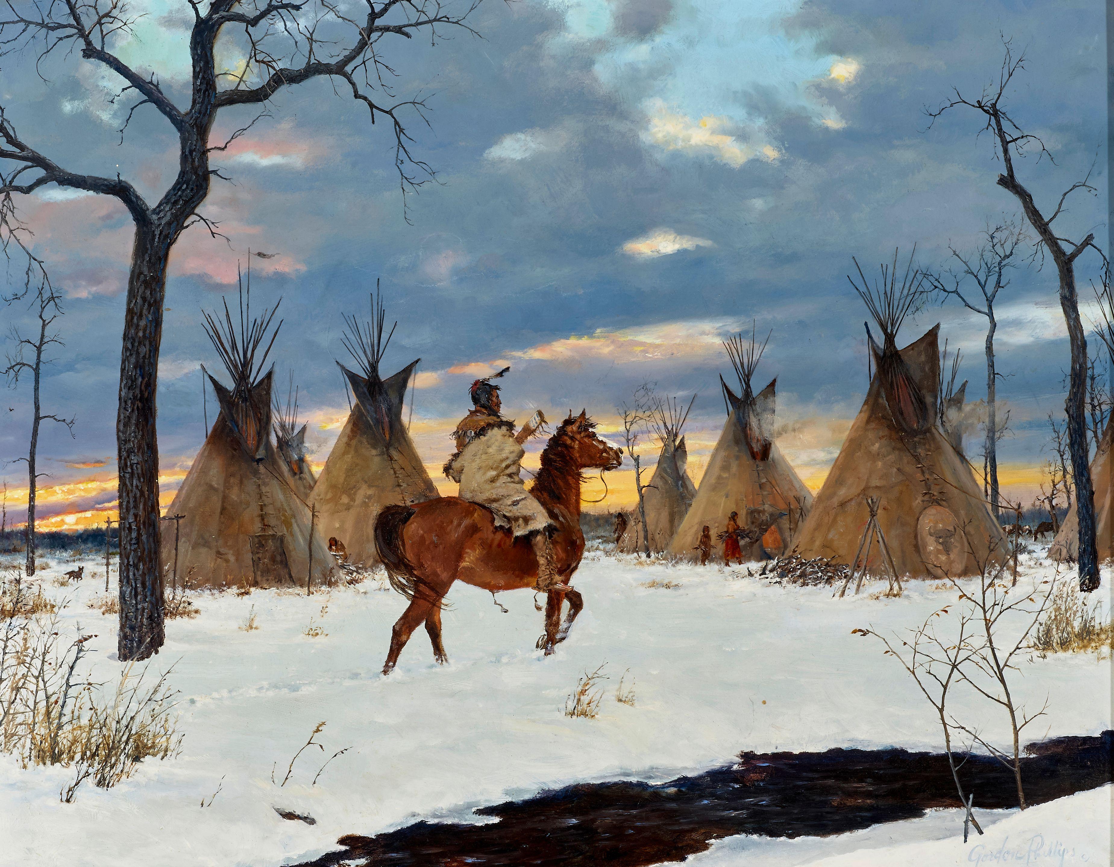 Gordon Dale Phillips - Good Camp - Cheyenne Winter 16 x 20 in. framed 23 x 27 1/2 in.