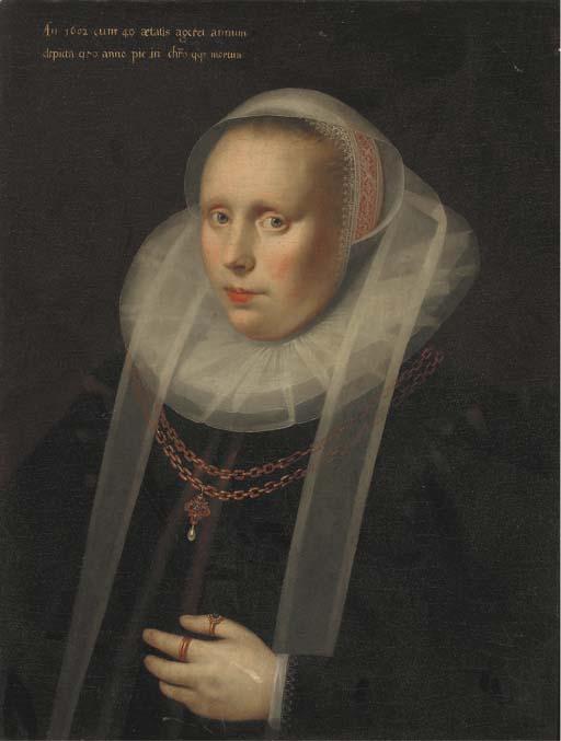 Gortzius Geldorp - Portrait of A Lady, Half-Length, In A Ruff Collar And A Black Silk Dress, Wearing A Gold Chain