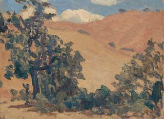 Gottardo Fidele Ponziano Piazzoni - Piazzoni Ranch, Carmel Valley, July and Oaks at the base of the hills; Tree study (double-sided) (a group of two)