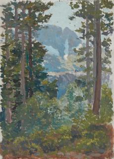 Gottardo Fidele Ponziano Piazzoni - Rock Face through the Trees; Mountain Lake; A Stand of Trees in the Mountains (a group of three)