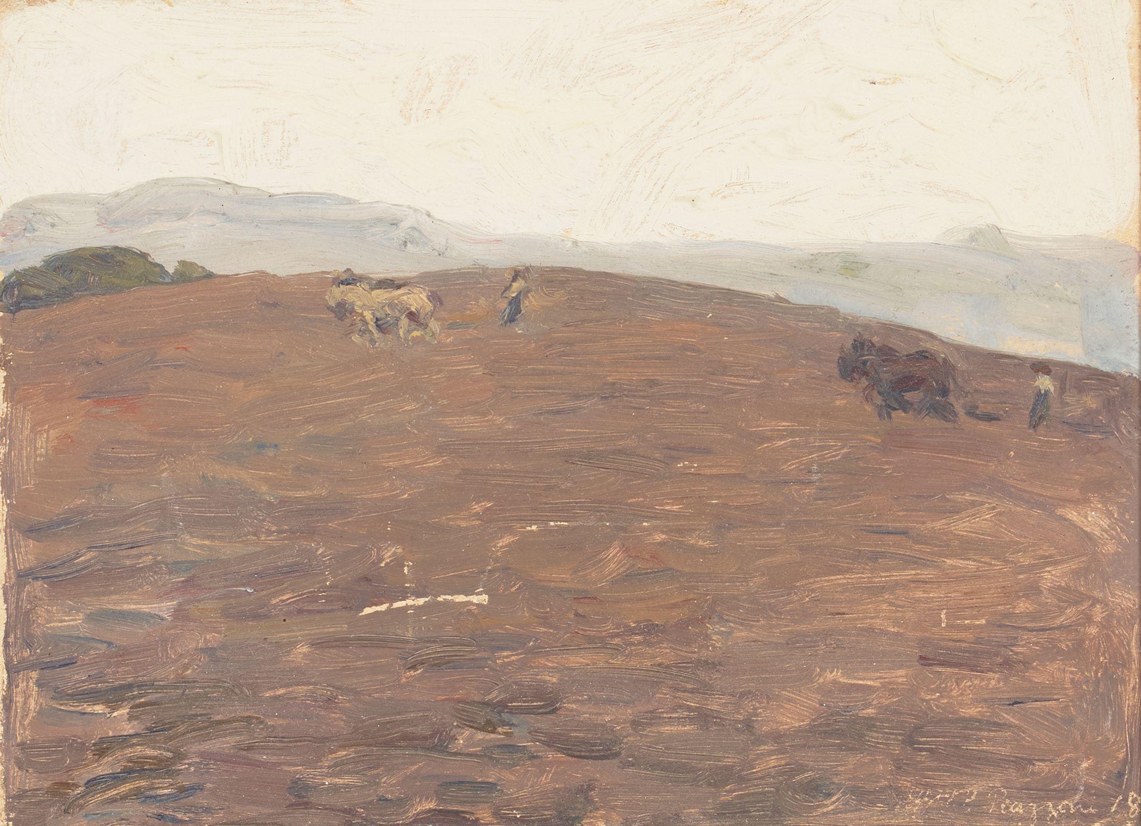 Gottardo Fidele Ponziano Piazzoni - Sailboat, Belvedere and Two Plows (a group of two) first 11 x 12 1/4 in. and second 6 1/4 x 8 1/2 in. first framed 14 x 15 1/2 in. and second framed 9 1/2 x 12 in.