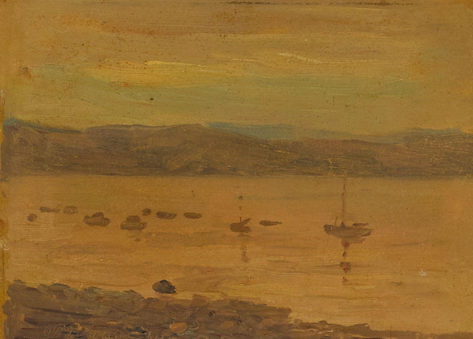 Gottardo Fidele Ponziano Piazzoni - Tiburon, October; Sailboats on Calm Water (a group of two)