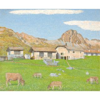 Gottardo Segantini - Die Häuser Von Catmaté Mit Piz Lagrev, 1947 Houses In Catmaté With Piz Lagrev, 1947