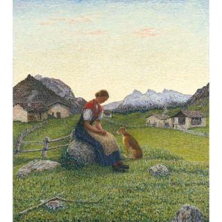 Gottardo Segantini - Engadiner Bauernmädchen Vor Gebirgslandschaft, 1939 Young Engiadinian Girl In Front Of A Mountain Landscape, 1939