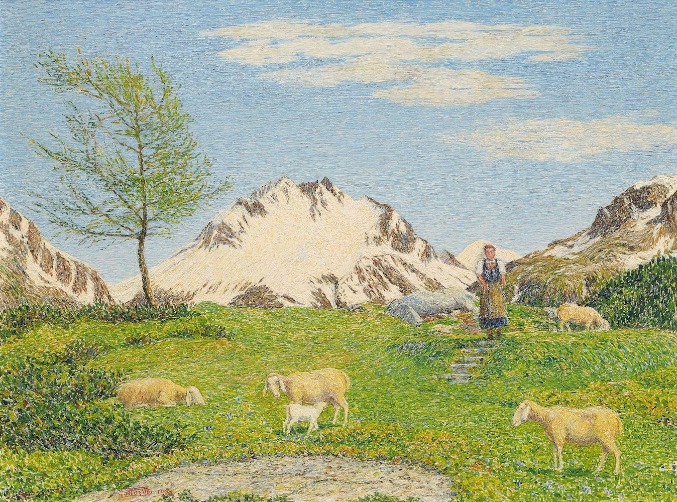 Gottardo Segantini - Frühling bei Maloja mit Monte Forno. 1953.