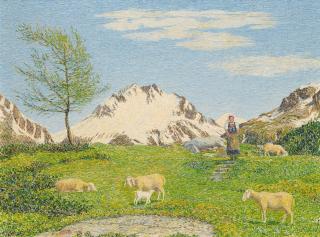 Gottardo Segantini - Frühling bei Maloja mit Monte Forno. 1953.