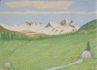 Gottardo Segantini - Frühlingslandschaft mit Schneebergen, 1968