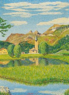 Gottardo Segantini - Kirche St. Lorenz in Sils Baselgia. 1941.