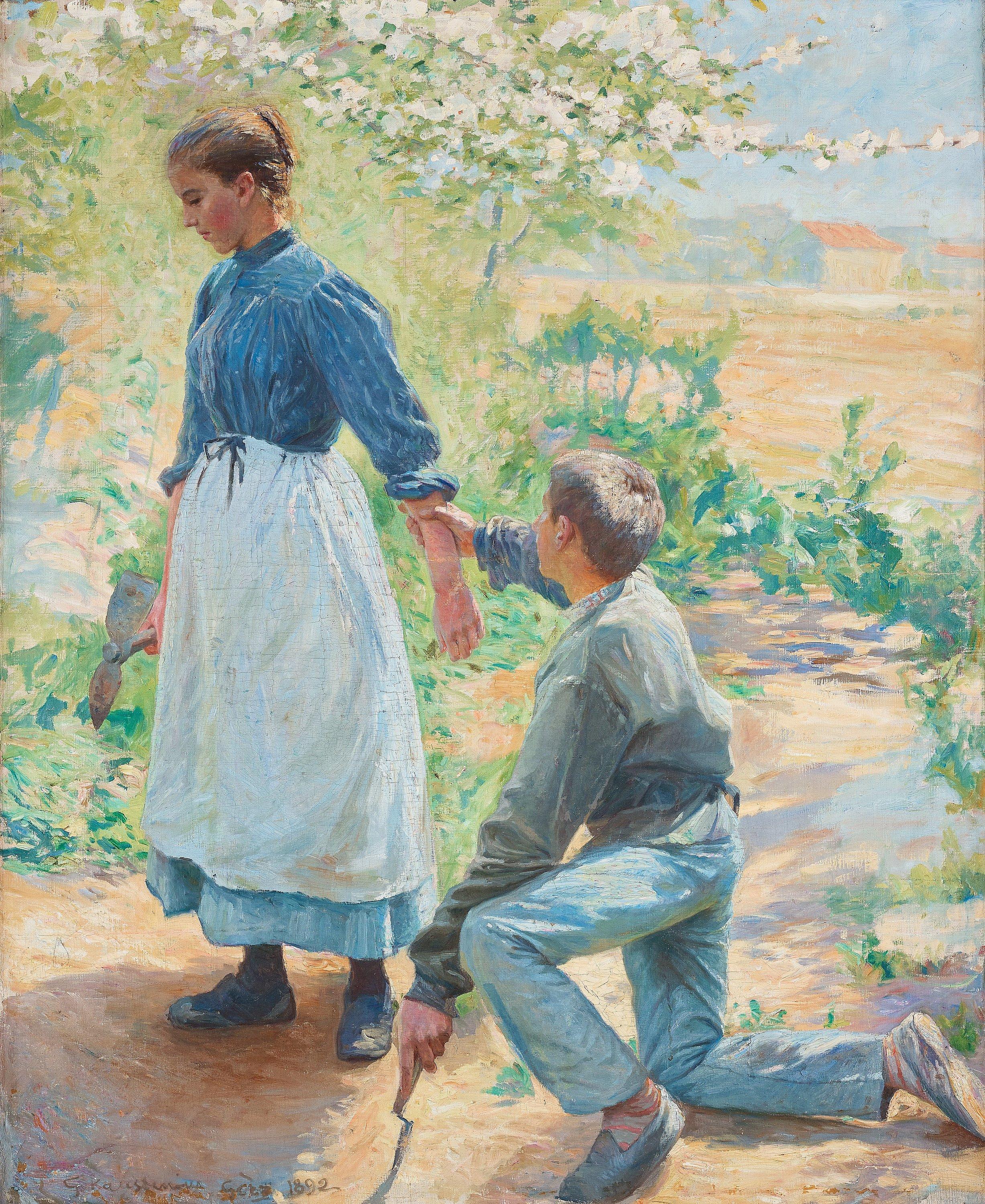 Gottfrid Kallstenius - Young couple in love, garden scene from Grez, France