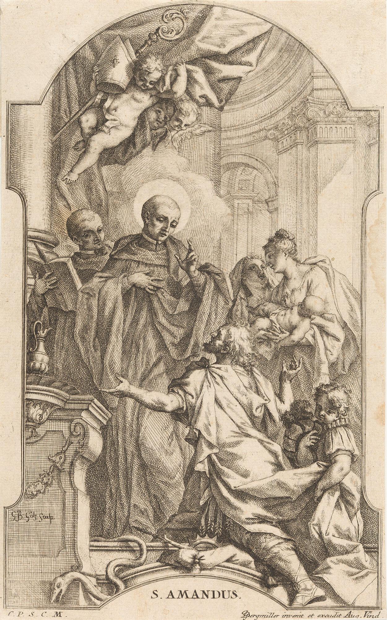 Gottfried Bernhard Goetz - 2 Bll.: St. Amandus – Die Mäßigkeit (Bl. 9 aus der Folge: Die