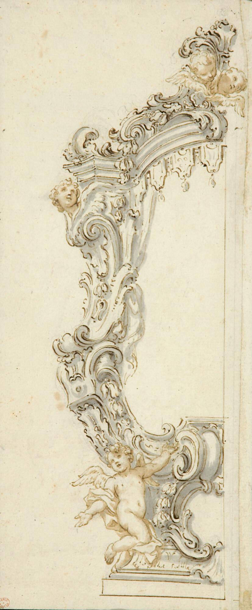 Gottfried Bernhard Goetz - Teilentwurf für einen architektonischen Rahmen des Rokoko.