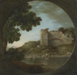 Gottfried Wals - An Italianate River Landscape With Shepherds Watering Their Flock Beneath A Ruin