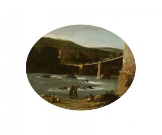 Gottfried Wals - Flusslandschaft mit einer Steinbrücke.