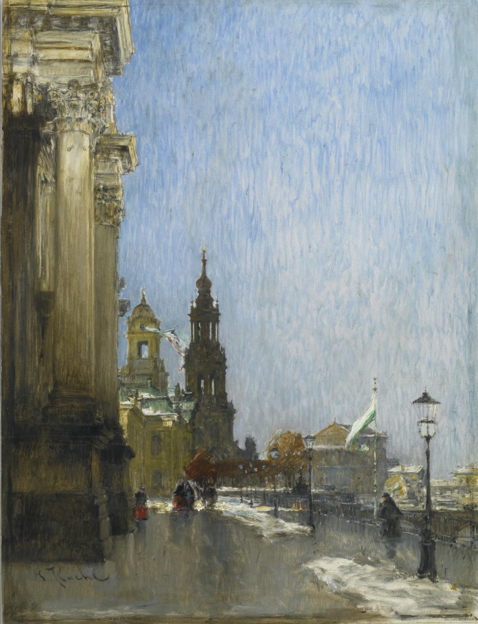 Gotthardt Johann Kuehl - Blick Von Der Brühl\'Schen Terrasse Auf Hofkirche Und Semper-Oper, Dresden (Dresden, A View From The Brühl\'Schen Terasse Over The Hofkirche And The Semper Opera)