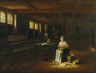 Govaert Dircksz. Camphuysen - A Woman In An Interior Peeling Vegetables