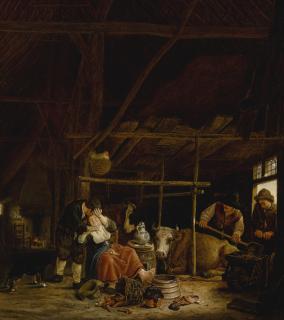 Govaert Dircksz. Camphuysen - An Amorous Couple In A Barn With Herdsmen At The Door