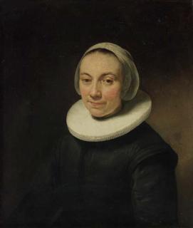 Govaert Flinck - Portrait of a lady, bust-length, in a black dress with a ruff, and a white head-dress