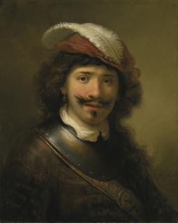 Govert Flinck - A young man in a gorget with a plumed hat