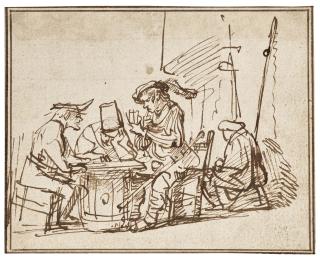 Govert Flinck - Hommes jouant aux cartes autour d\'une table dans un intérieur