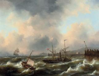 Govert van Emmerik - A paddle steamer on rough water