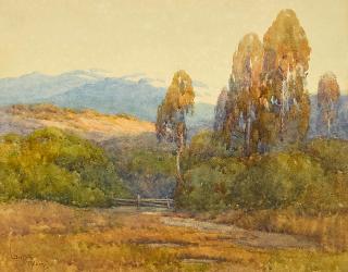 Grace Allison Griffith - Eucalypti in a California Landscape sight 10 1/2 x 13 1/2 in. framed 19 x 23 in.