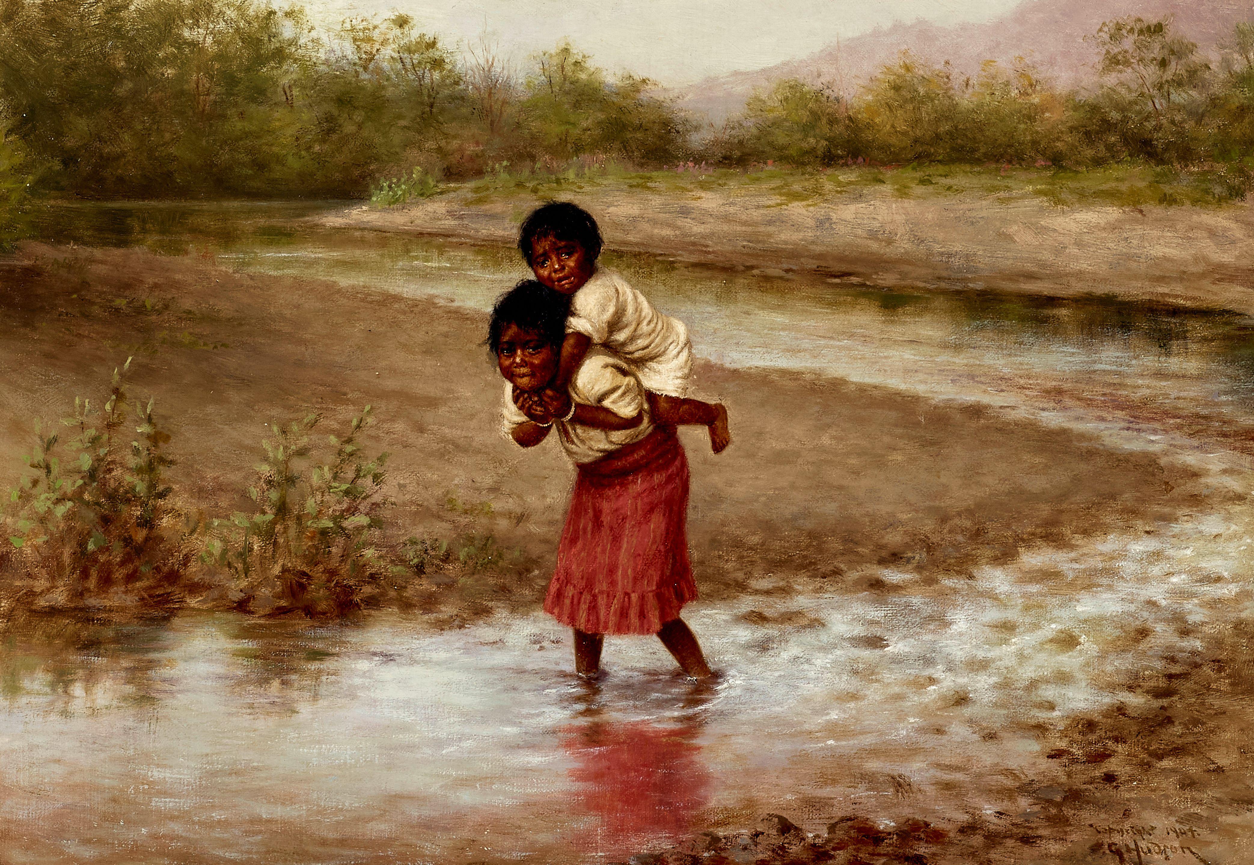 Grace Carpenter Hudson - Eva with Greenie 10 x 14 in. framed 15 x 19 in.