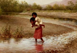 Grace Carpenter Hudson - Eva with Greenie 10 x 14 in. framed 15 x 19 in.